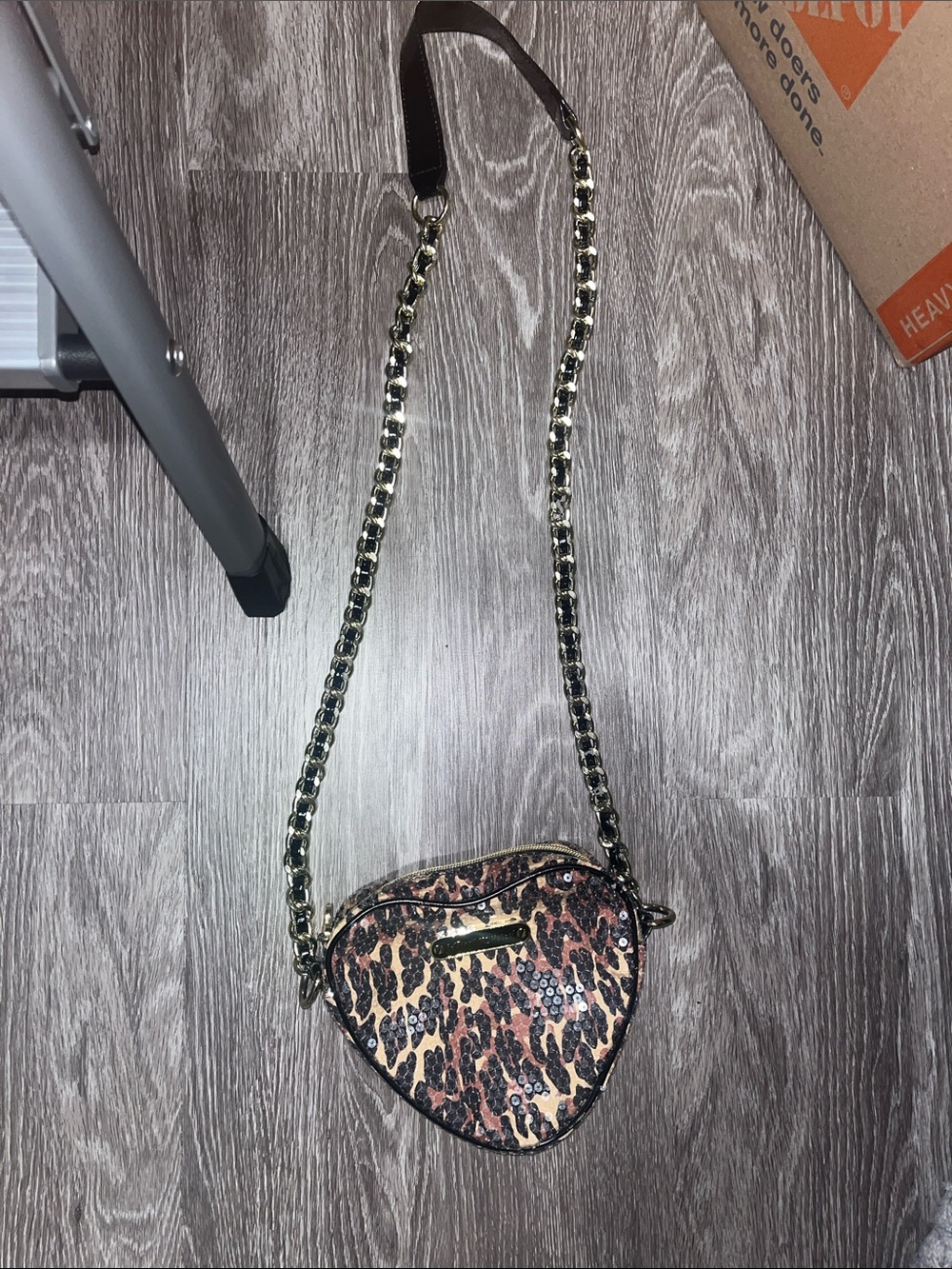 Betsey Johnson Leopard Heart Crossbody Bag in Brown and Black